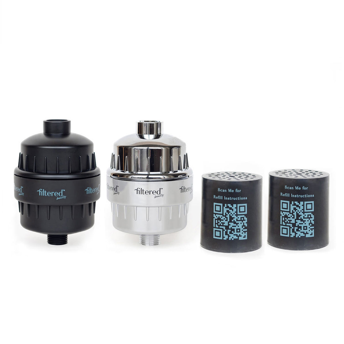 Dual Black and Silver Shower Filter and Refill Bundle
