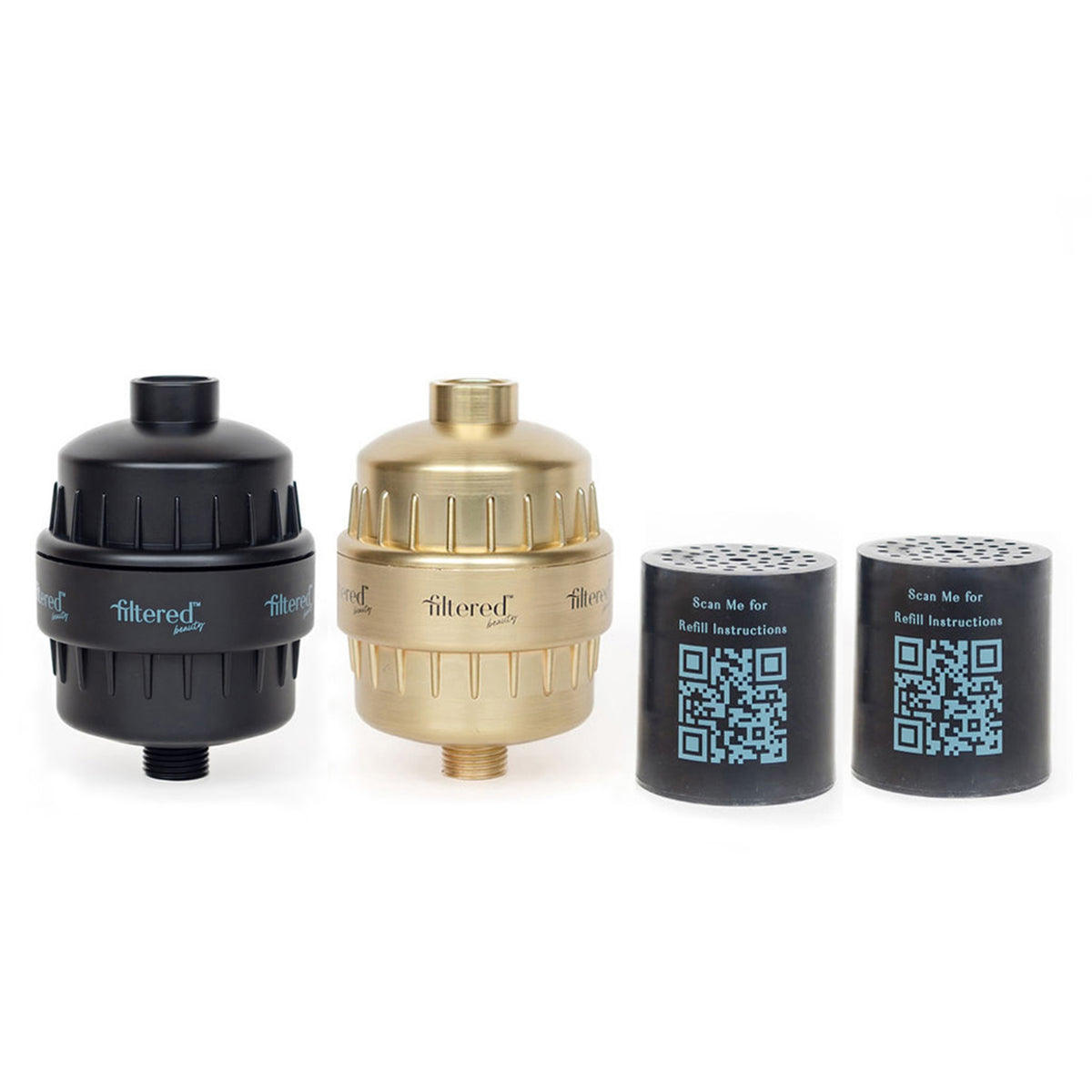 Dual Black and Gold Shower Filter and Refill Bundle